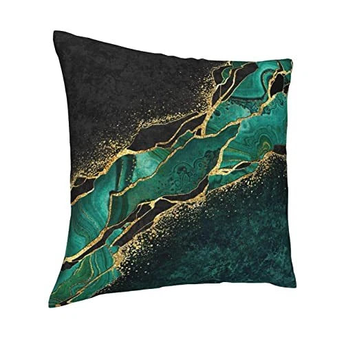 Abstract Black Pillow Covers, Decorative Teal and Golden Soft Green Marble