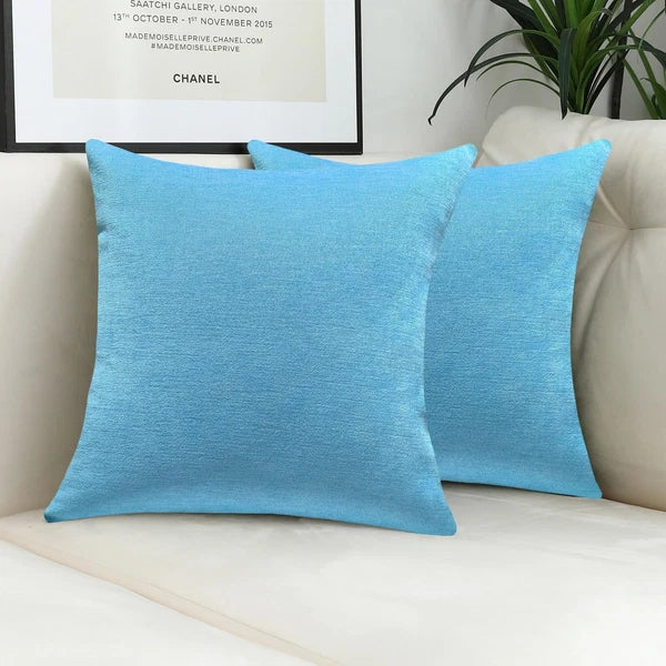 Sky Blue Decorative Throw Pillow Covers Soft Chenille Comfy Solid Sea Couch C...