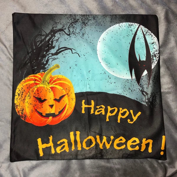 Set Of 3 Halloween Pillow Cases Double Sided Sofa Pumpkin Throw Cushion Cover