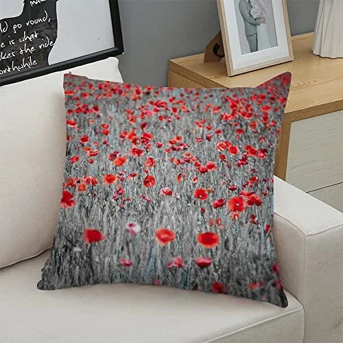 Decorative Square Throw Pillow Covers Red Poppies Flower Couch Sofa Bed Pillow