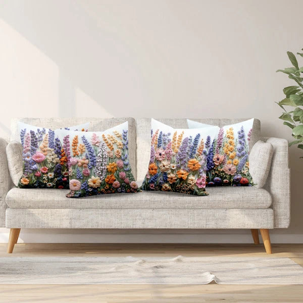4pcs Plant Green Leaves Purple Floral Pillow Case Cushion Cover Sofa Home Decor