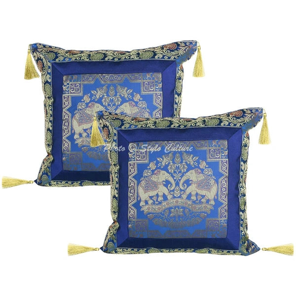 Pillow Cover Bohemian Elephant Brocade Jacquard Decor Cushion Case 18 x 18 in