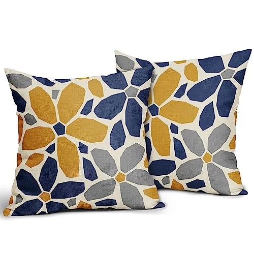 Grey Gray Pillow Covers 18x18 Set of 2 18" x 18" (Pack of 2) Navy Blue Yellow