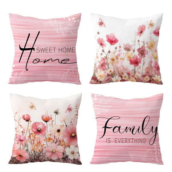 4pcs Yellow Butterfly Pink Floral Pillow Case Cushion Cover Sofa Home Decor