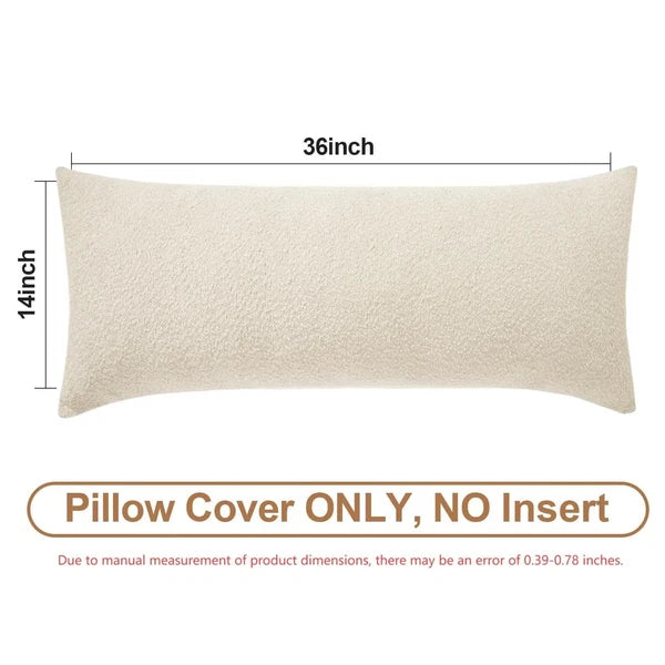 Boucle Decorative Lumbar Pillow Covers 14x36 Beige Textured Body Pillowcase N...