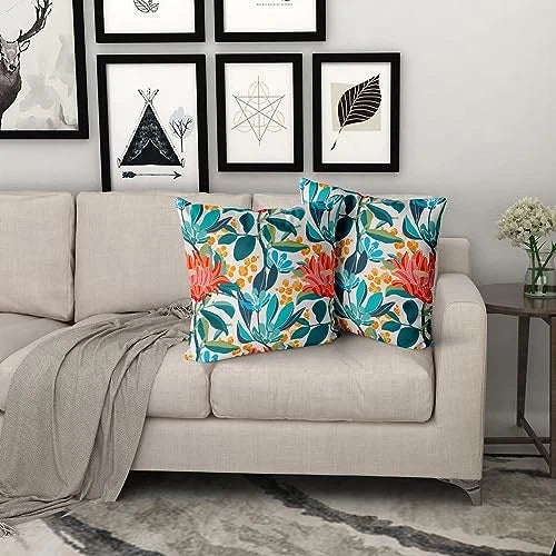 Teal Pillow Covers 18X18 Inch Turquoise 18" x 18" (Pack of 2) Coral Floral