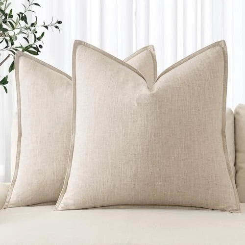 Decorative Linen Pillow Covers 18x18 18" x 18" (Pack of 2) 2 Natural Beige