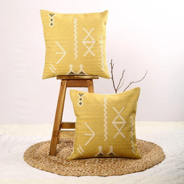 Set of 2 Yellow sabra pillow cover for Guestroom decor cactus silk inspired