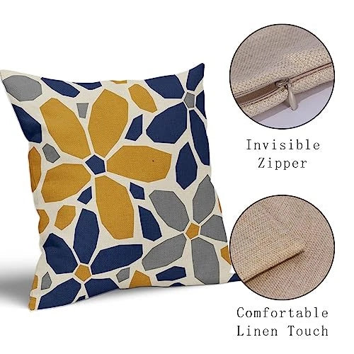 Grey Gray Pillow Covers 18x18 Set of 2 18" x 18" (Pack of 2) Navy Blue Yellow