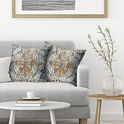 Boho Pillow Covers 20x20 Inch Set of 20" x 20" (Pack of 2) Gold Blue Boho
