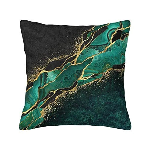 Abstract Black Pillow Covers, Decorative Teal and Golden Soft Green Marble