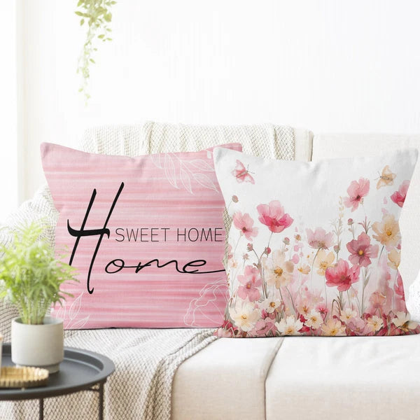 4pcs Yellow Butterfly Pink Floral Pillow Case Cushion Cover Sofa Home Decor