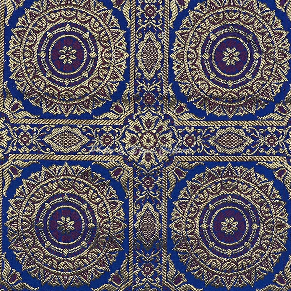 Indian Brocade Decorative Jacquard Pillow Covers Blue Mandala Sofa Cushion Cover