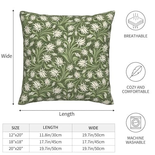 Sage Floral Throw Pillow Covers 18x18 Set of 2 18" x 18" (Pack of 2) Green