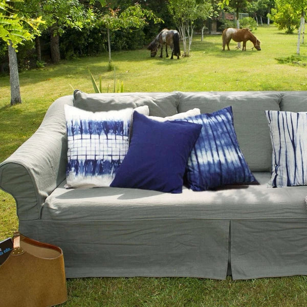 Indigo Tie-Dye Pillowcase,  Throw Cushion Cover, Shibori Heavy Cotton Linen 18''