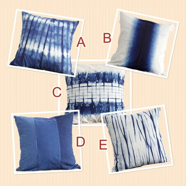 Indigo Tie-Dye Pillowcase,  Throw Cushion Cover, Shibori Heavy Cotton Linen 18''