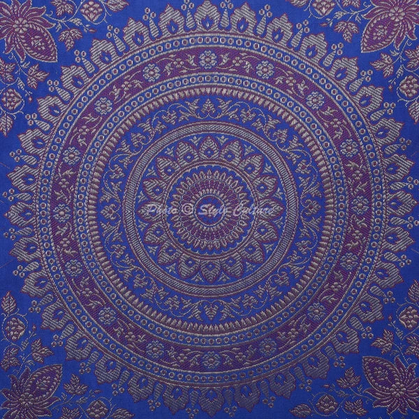 Boho Hippie Yoga Pillow Case Cushion Cover Blue Brocade Jacquard Meditation