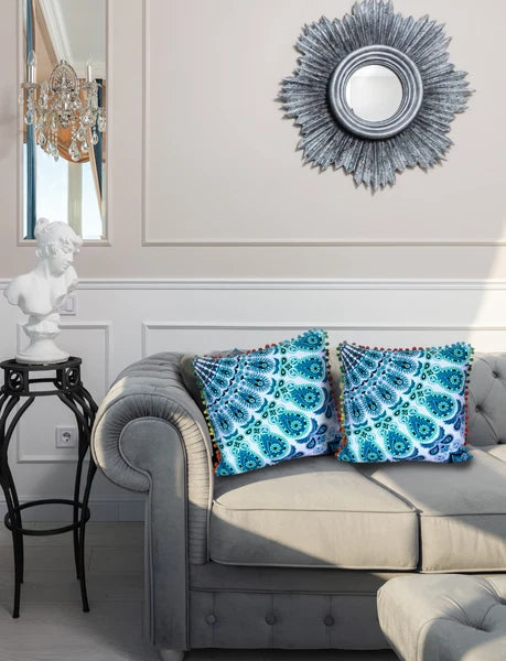 Peacock Mandala Cushion Covers pom pom Bohemian Cotton Sofa Bed Pillowcase 16"
