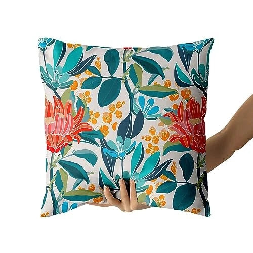 Teal Pillow Covers 18X18 Inch Turquoise 18" x 18" (Pack of 2) Coral Floral