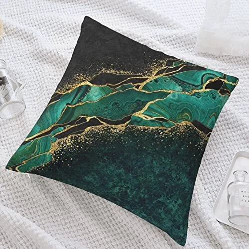 Abstract Black Pillow Covers, Decorative Teal and Golden Soft Green Marble