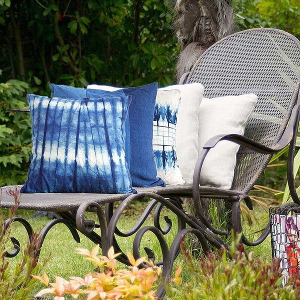 Indigo Tie-Dye Pillowcase,  Throw Cushion Cover, Shibori Heavy Cotton Linen 18''