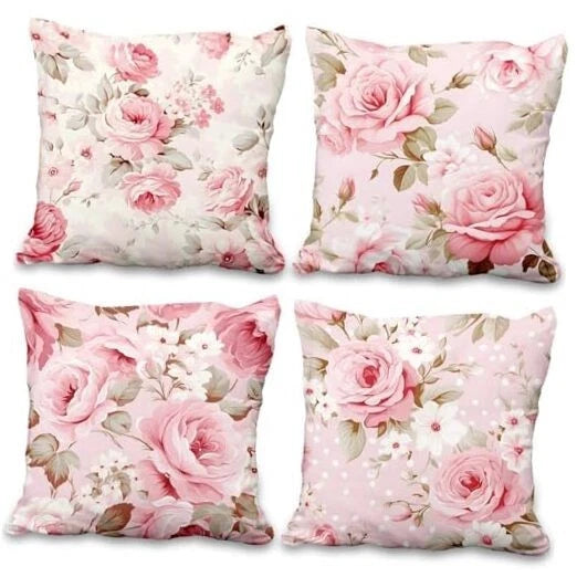 4 Pcs/Set Roses Throw Pillow Covers Spring Blooming 22" x 22" (Pack of 4) Pink