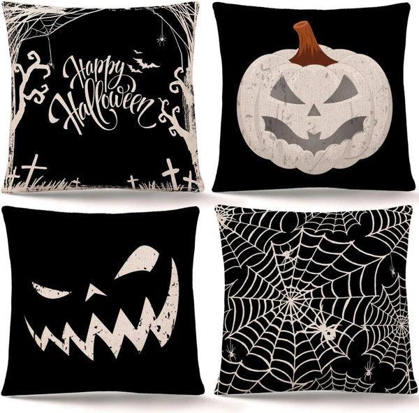 Happy Halloween Pillow Cover Pumpkin Spider Web Pillow Case Black Linen Throw Cu