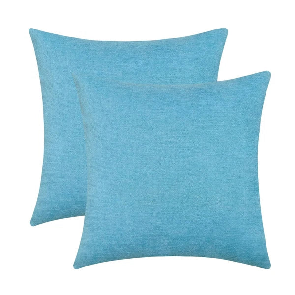 Sky Blue Decorative Throw Pillow Covers Soft Chenille Comfy Solid Sea Couch C...