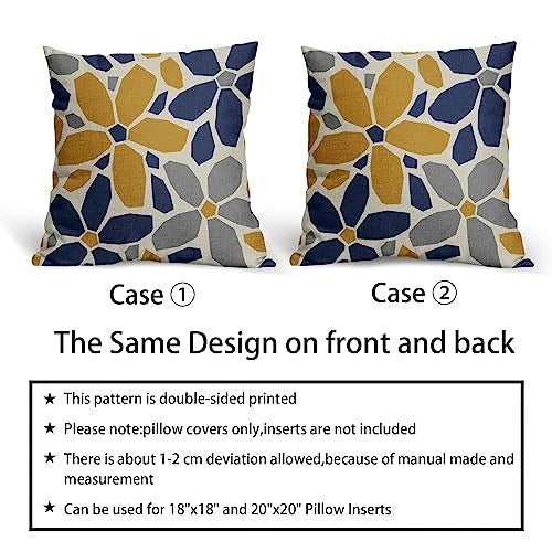 Grey Gray Pillow Covers 18x18 Set of 2 18" x 18" (Pack of 2) Navy Blue Yellow